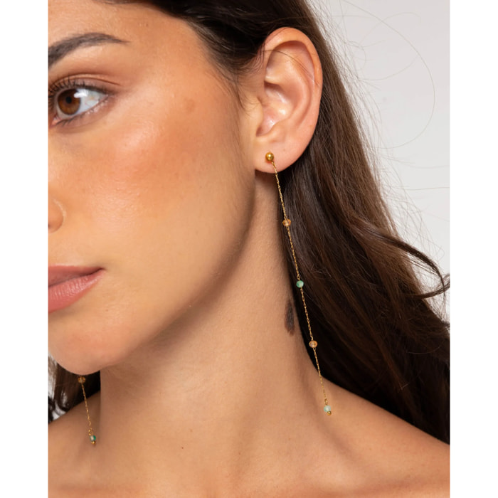 Pendientes largos de cadena con piedras multicolor y cierre de presión