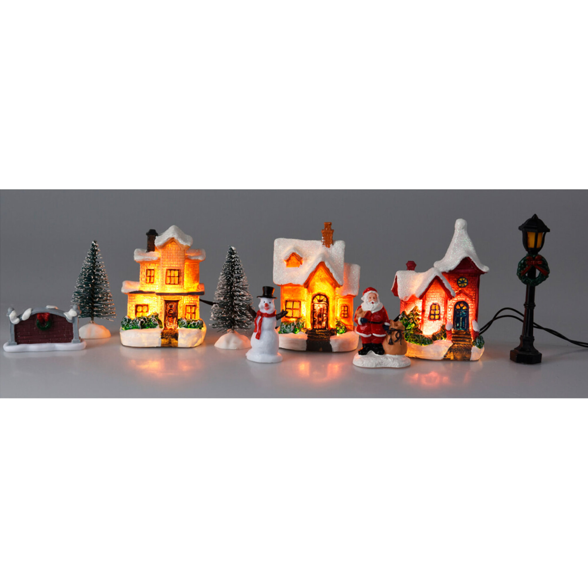 Conjunto de 10 piezas de paisaje navideños con iluminación led
