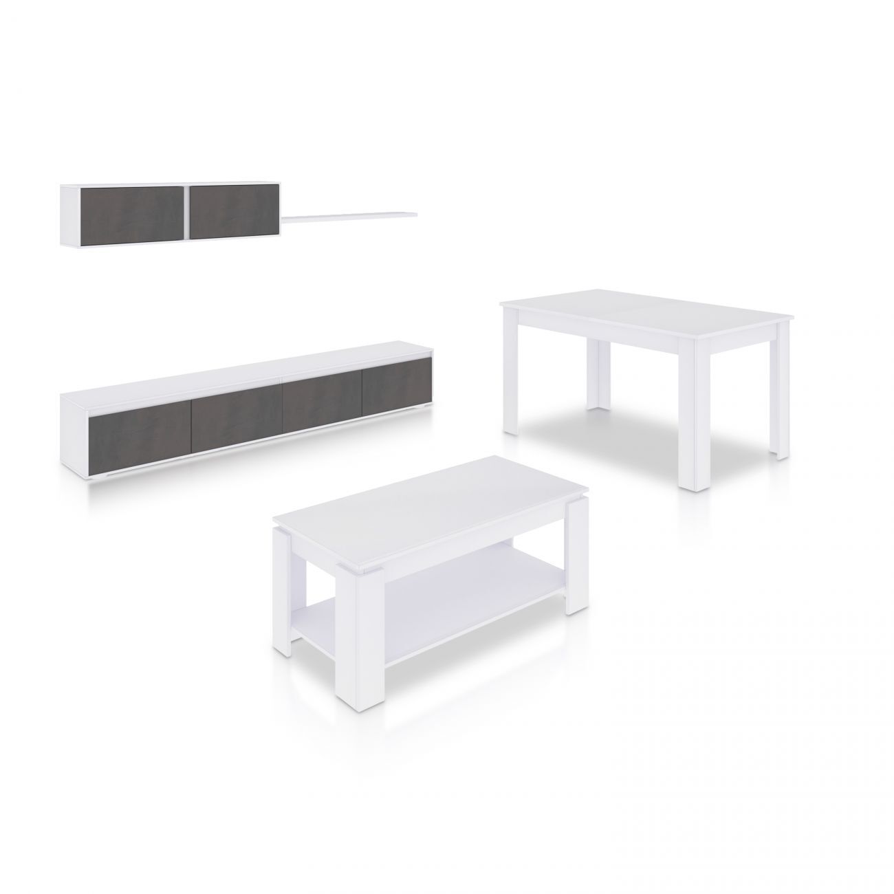 Pack salón con mesa de centro y mesa de comedor Arlet Max Blanco Artik (Blanco Mate) - Óxido