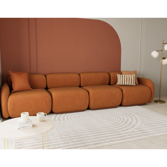 Penelope - canapé droit modulable 4 places en velours texturé - Terracotta