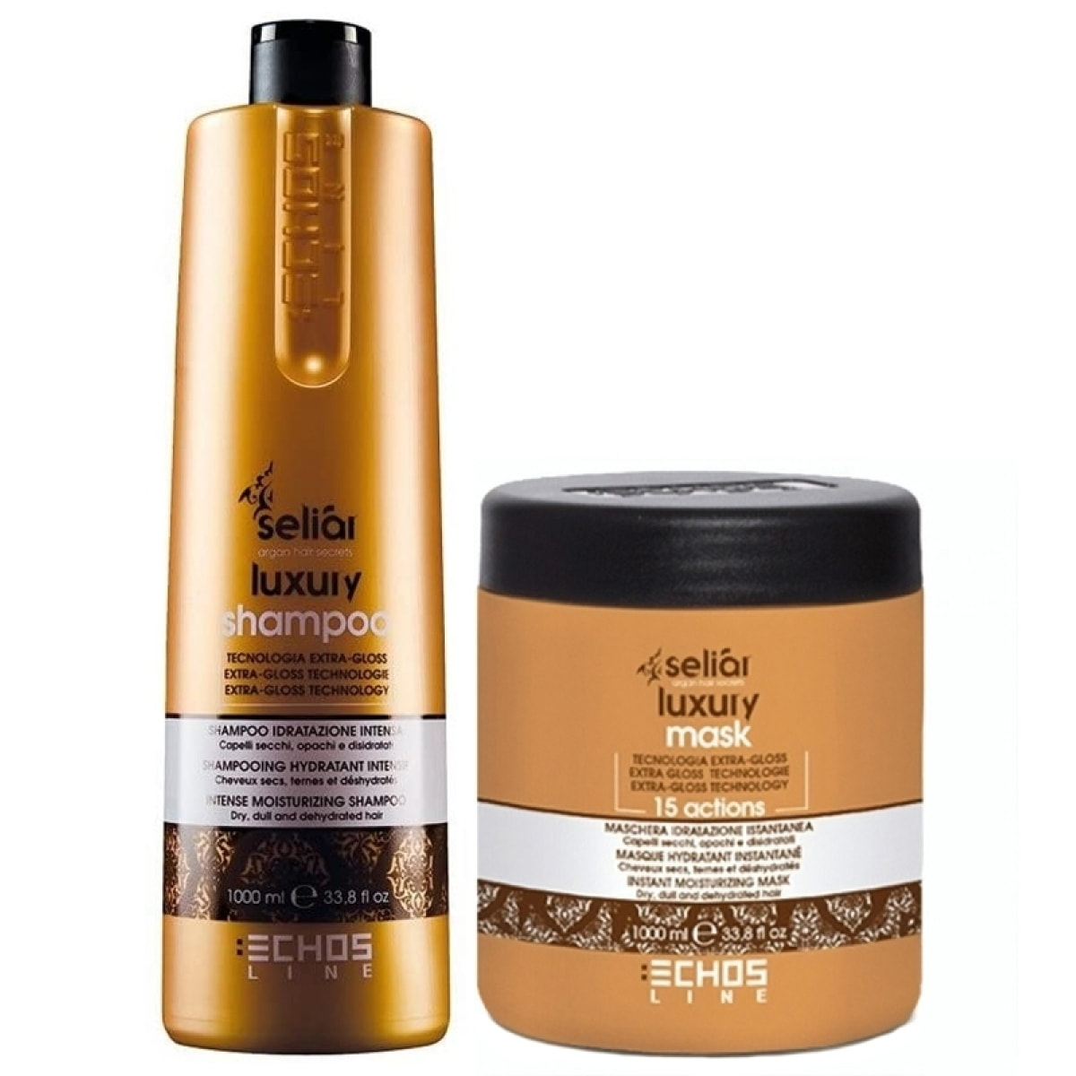 ECHOSLINE Kit Seliàr Luxury Shampoo + Maschera Capelli Secchi e Opachi 1000ml