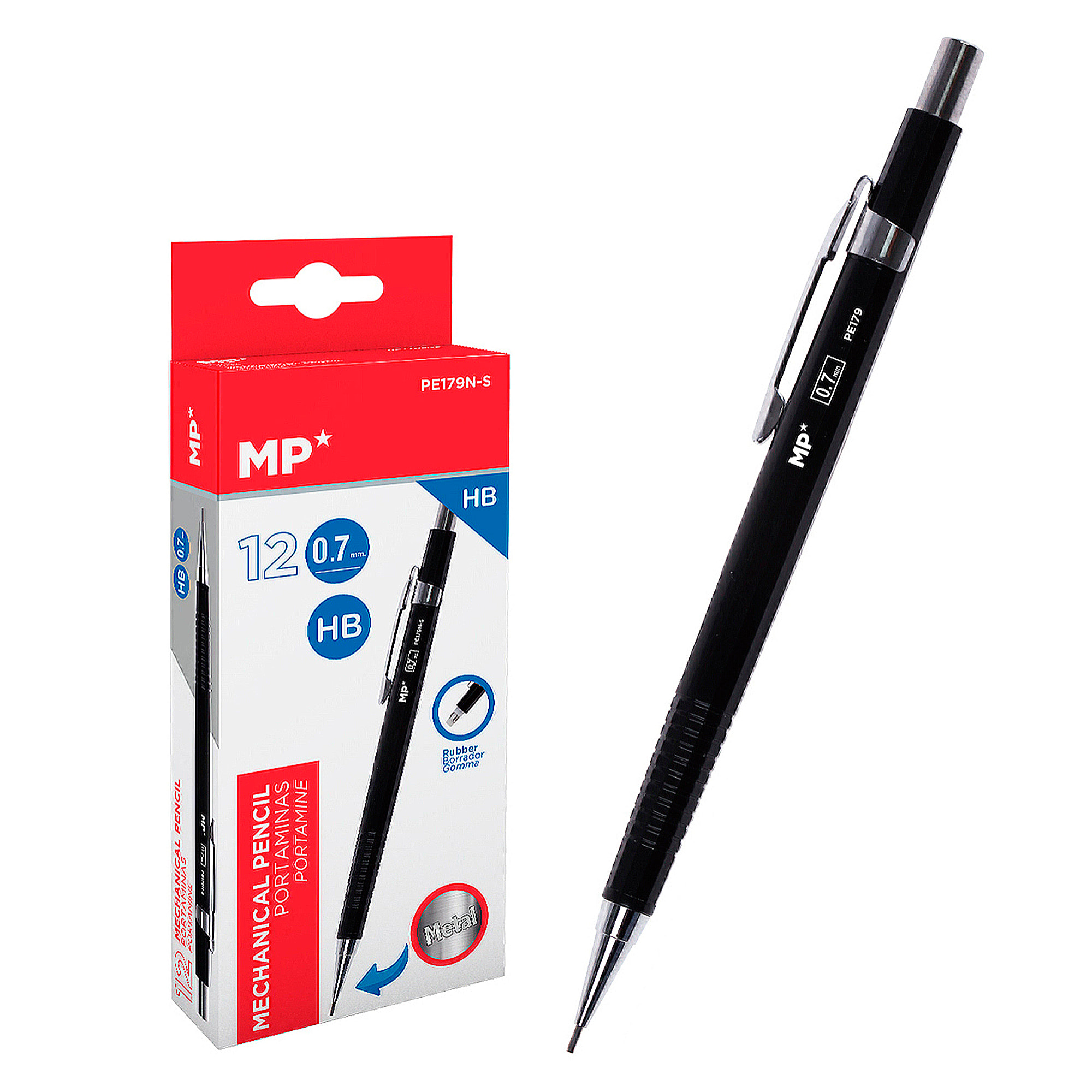 PACK 12 UNDADES PORTAMINAS METÁLICO 0.7 mm NEGRO