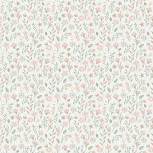 Papier peint floral champêtre rose poudré