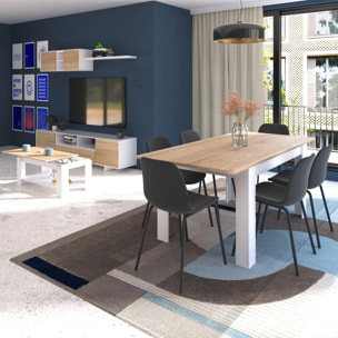 Pack mesa de comedor 123 y mesa de centro Lya Blanco Artik (Blanco Mate) - Roble Canadian