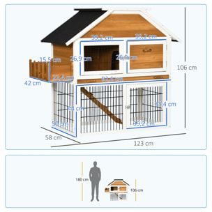 Conejera de Madera Exterior con Techo Asfáltico Jardinera y Bandeja 123x58x106cm