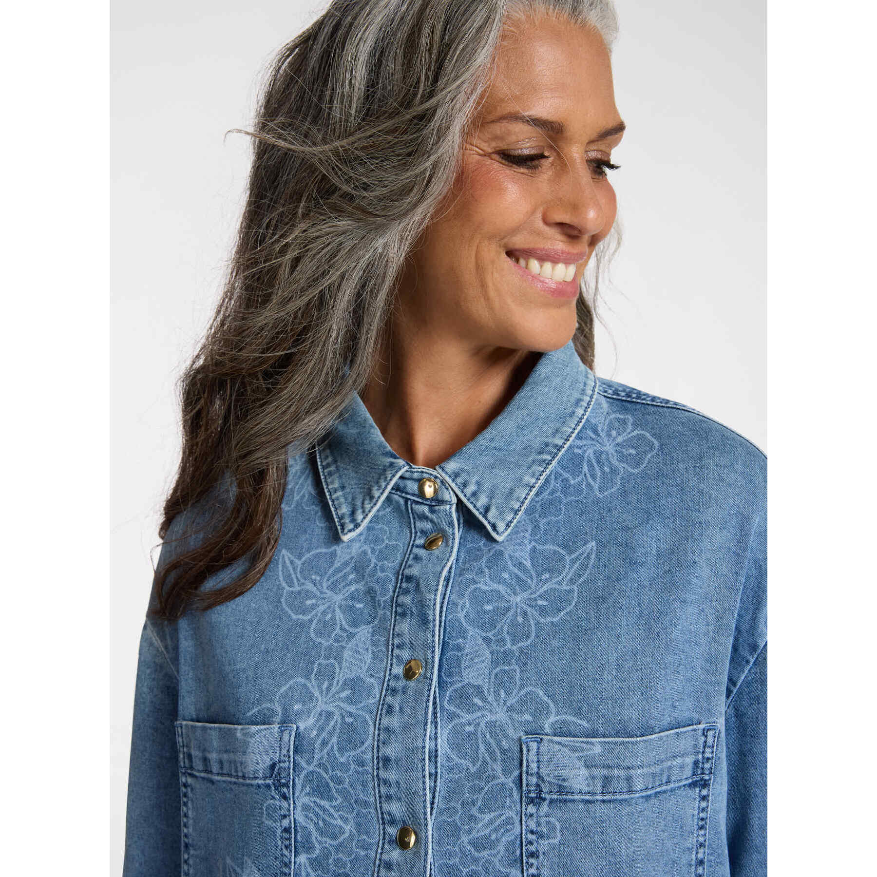 Elena Mirò - Camisa floral en denim - Light - blue