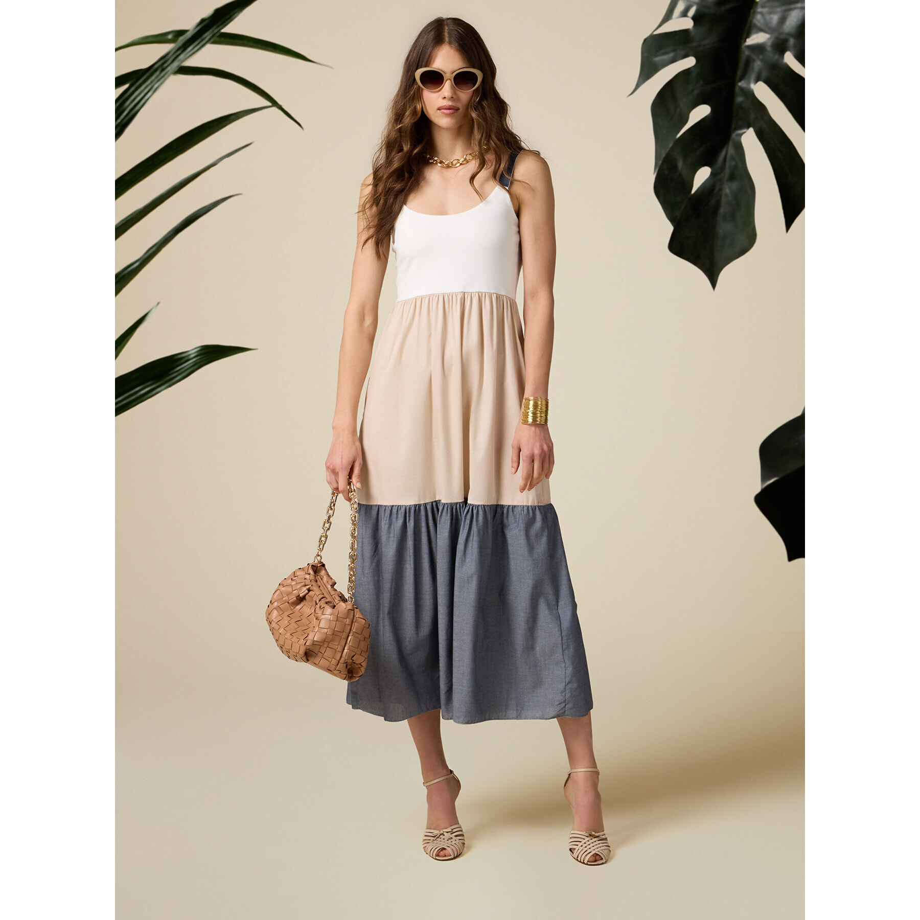 Oltre - Vestido largo colour block - Beige