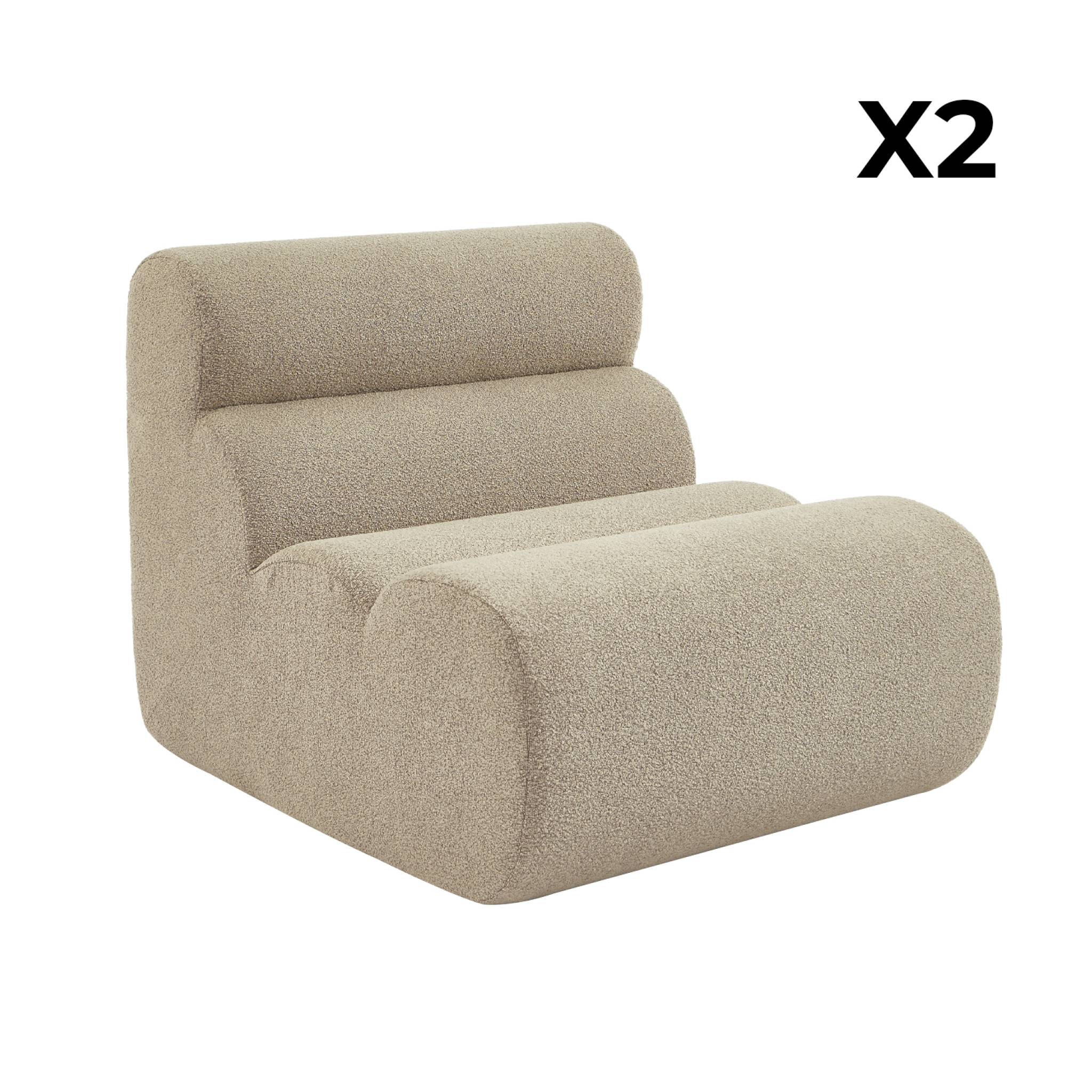 Lot de 2 chauffeuses bouclette texturée beige 1 place - L 81 x P 99 x H 75cm - Nova