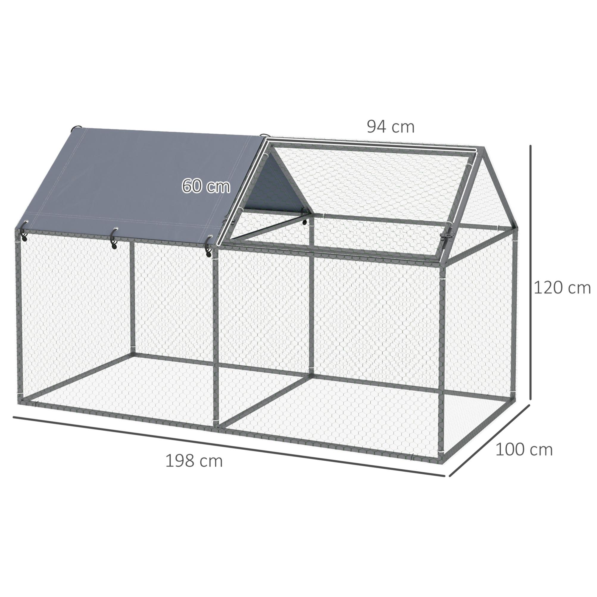 Jaula para Animales Pequeños Parque para Mascotas de Acero con 1 Puerta Superior y 1 Tela Superior de Anti-UV para Exterior Jardín 198x100x120 cm Plata