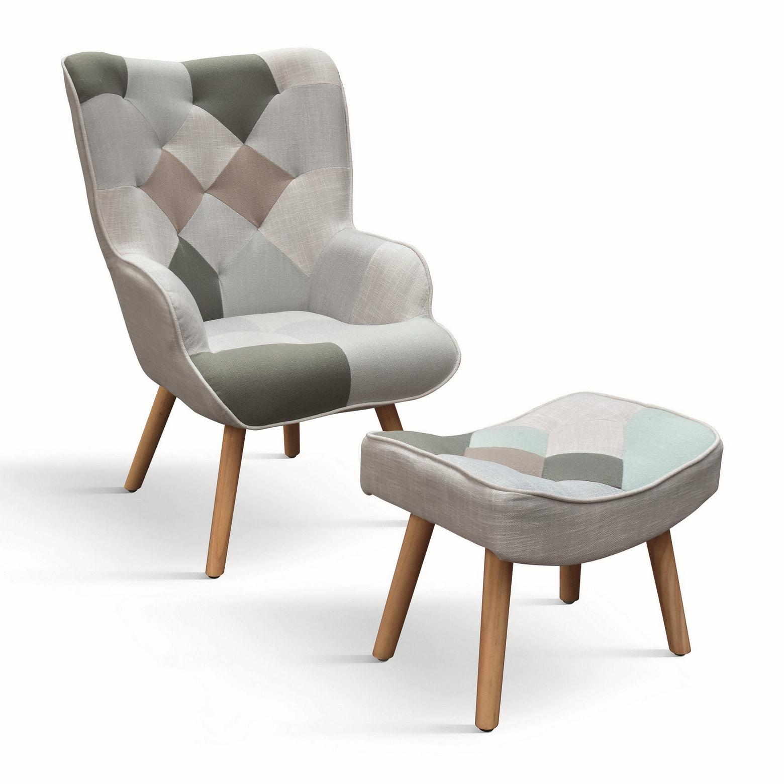 Poltrona HAVANA in tessuto multicolore, con poggiapiedi