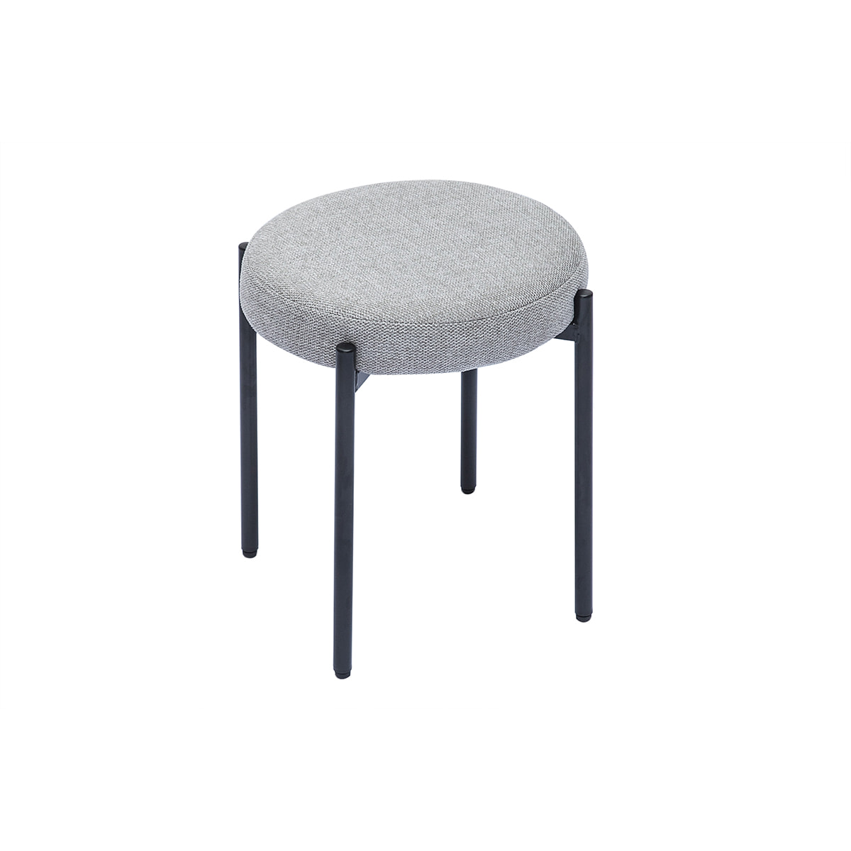 Tabouret bas empilable en tissu effet velours texturé gris clair et métal noir H41 cm KIKO