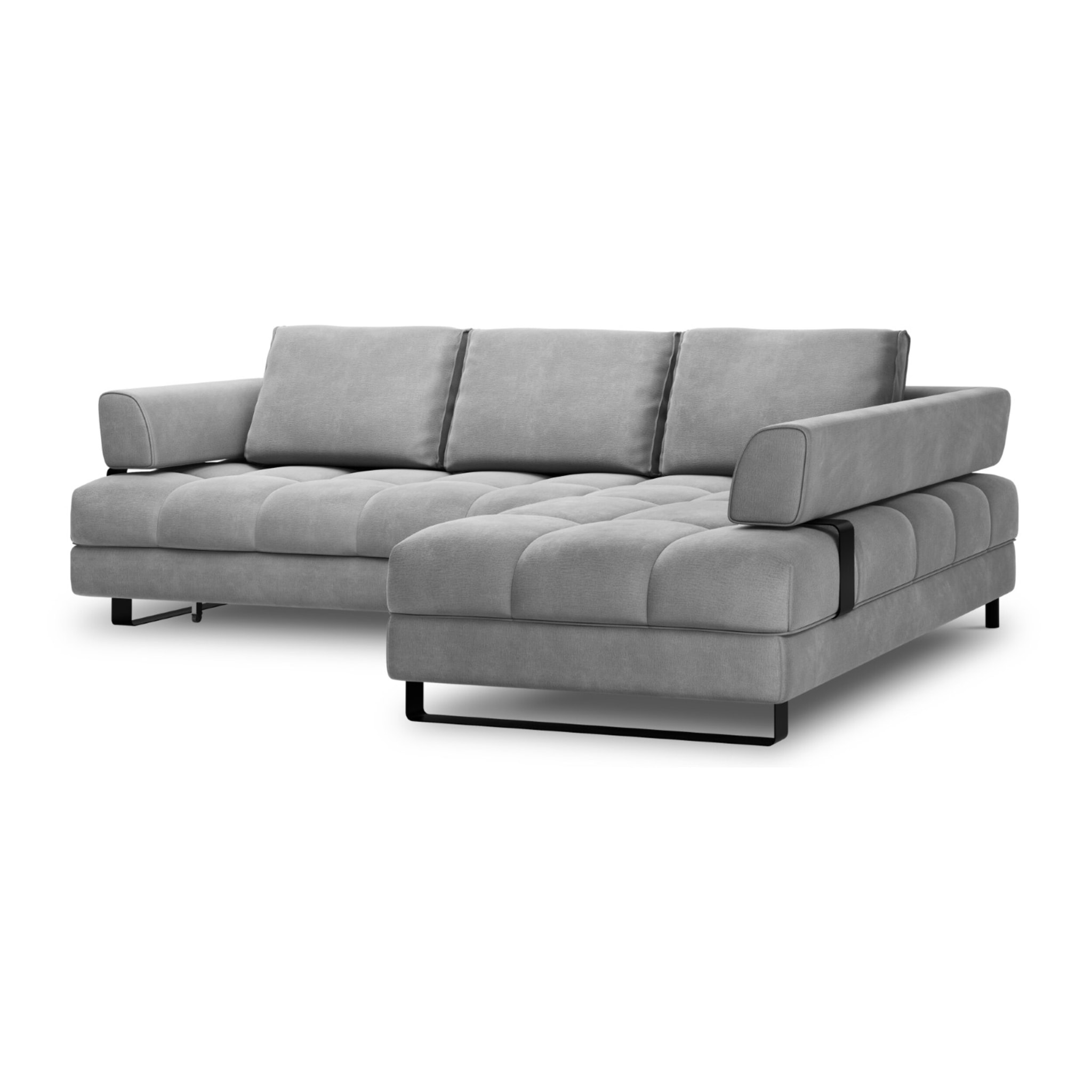 Canapé d'angle droit convertible avec coffre de rangement "Clinton" 5 places en velours gris clair
