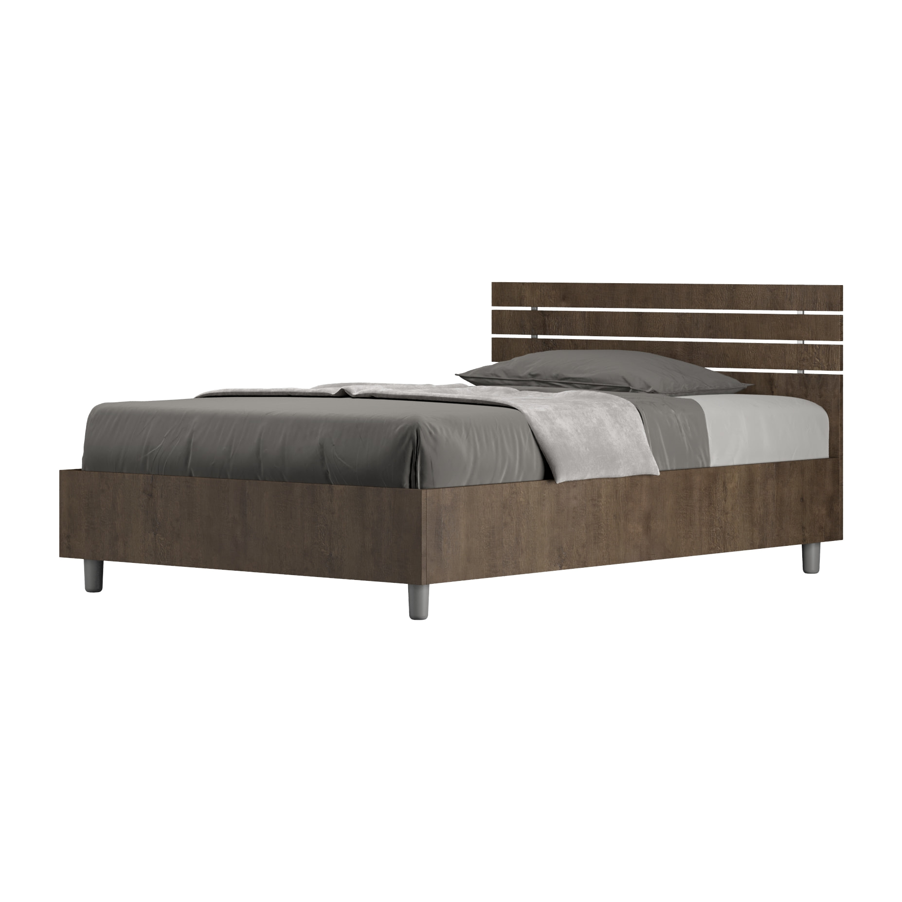 Letto una piazza e mezza contenitore 120x190 testata dritta con doghe noce Ankel