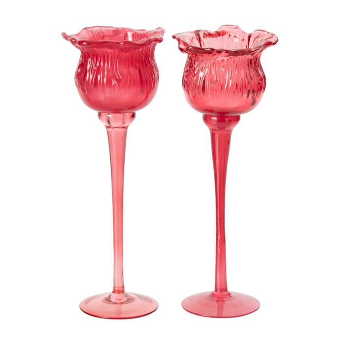 J-Line photophore sur base tulipe - verre - fuchsia - large - assortiment de 2