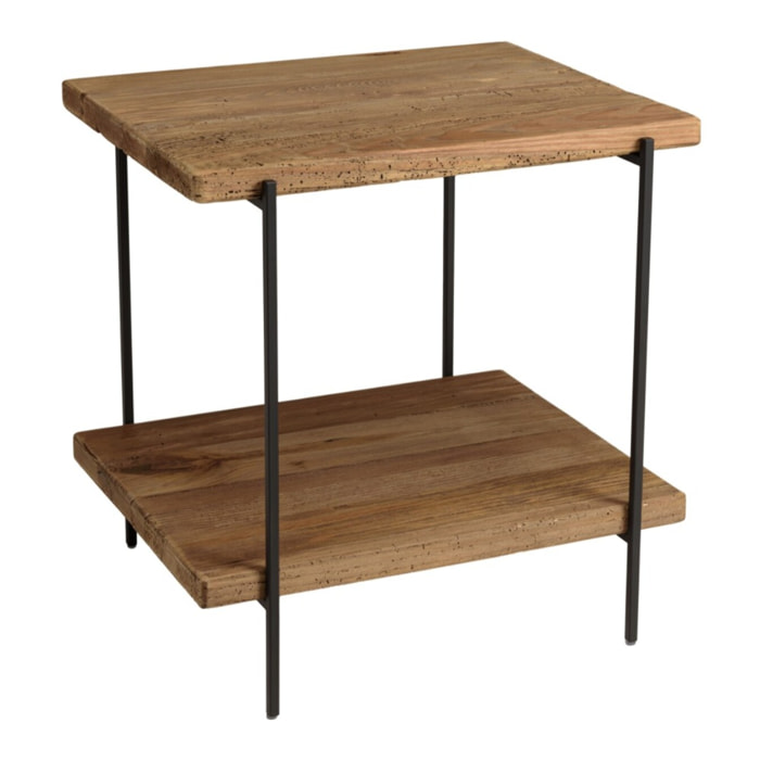 DANDY - Table d'appoint rect. 50x42cm bois Pin recyclé et pieds métal