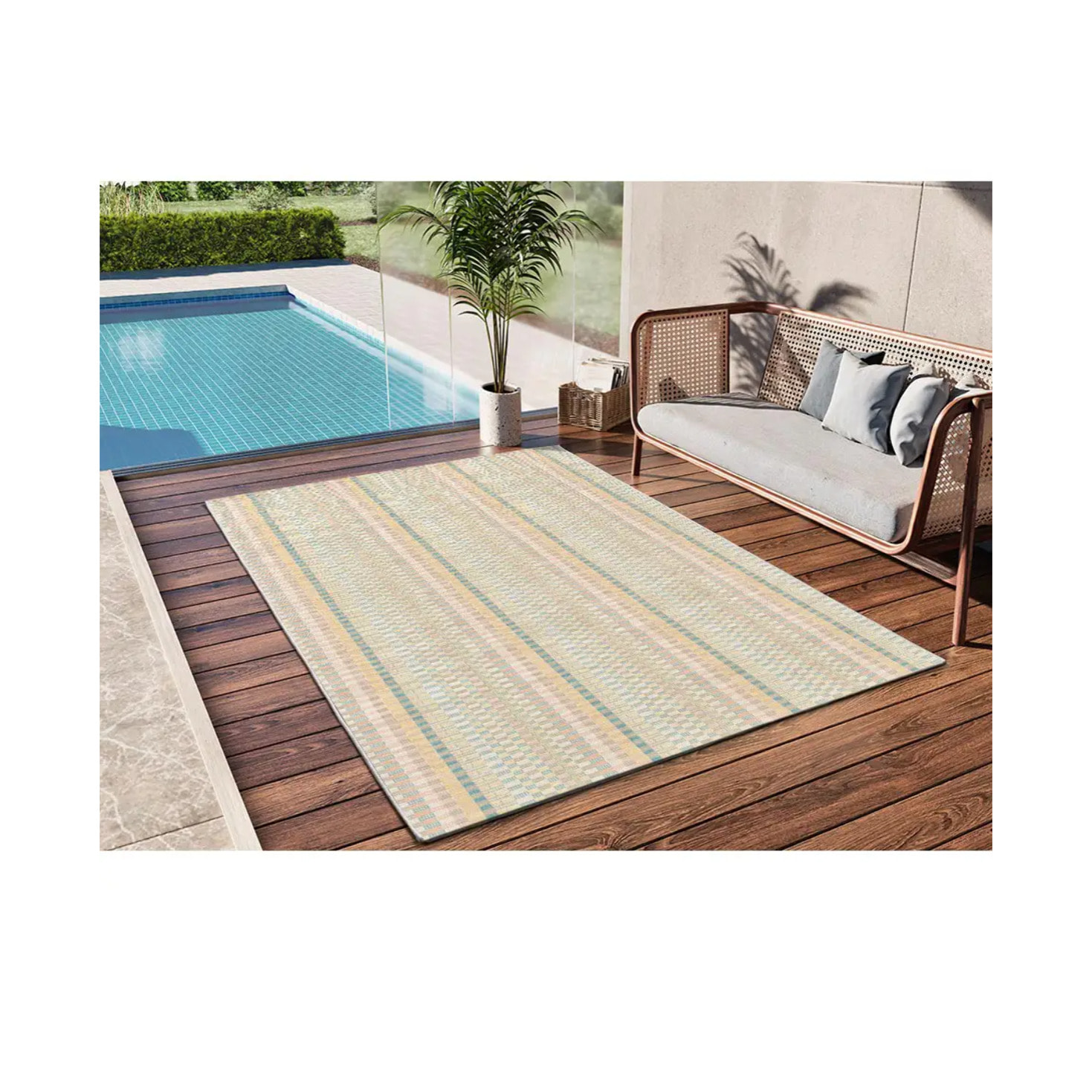 MANILA Alfombra geométrica de exterior-interior en tonos pastel, varias medidas disponibles.