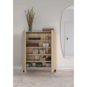 Zapatero Narvik melamina roble dorado puertas vallado patas negro 109x90x27cm