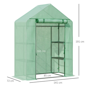 Invernadero de Jardín 141x72x191 cm Vivero Casero con 4 Estantes Puerta Enrollable Cubierta de PE 140g/m² y Marco de Acero para Cultivos Plantas Macetas Flores Verde