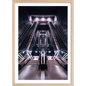 Affiche paris les halles il est 5 heures.. Affiche + cadre en bois - Chêne