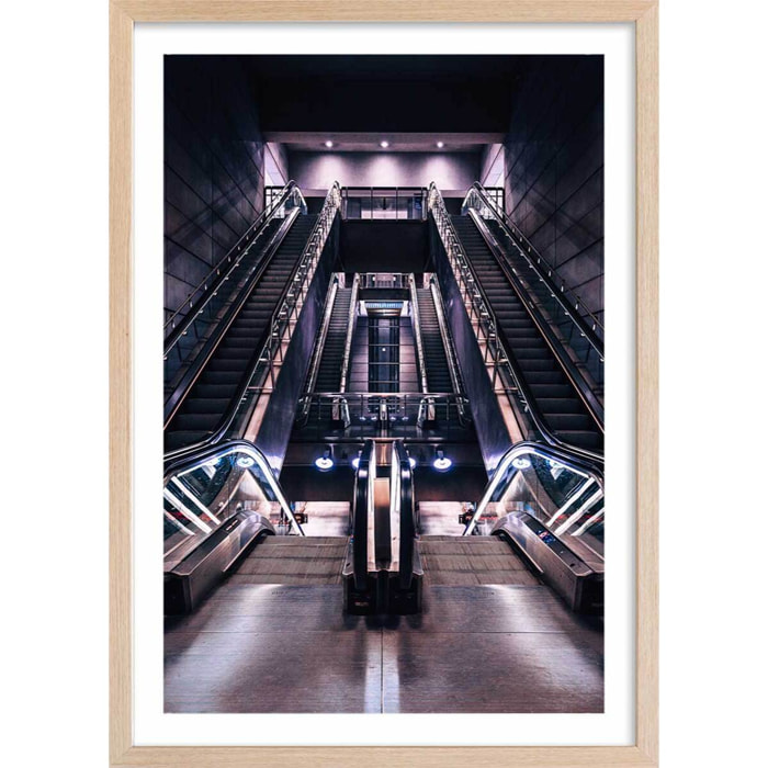 Affiche paris les halles il est 5 heures.. Affiche + cadre en bois - Chêne