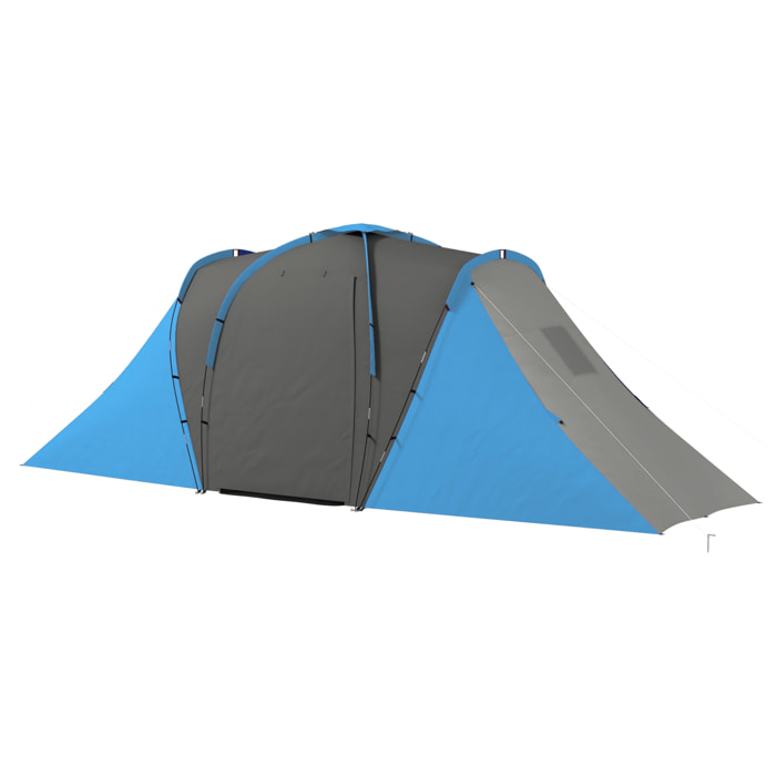 Tente de camping familiale 4-6 pers. - tente tunnel 2 grandes portes sac inclus - fibre verre polyester gris bleu