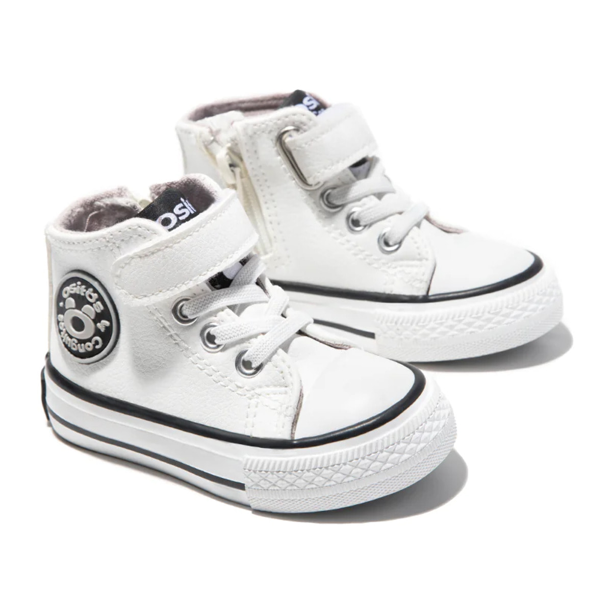 Sneakers alte bianche per neonati con cinturino adesivo