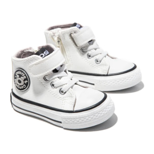 Sneakers alte bianche per neonati con cinturino adesivo