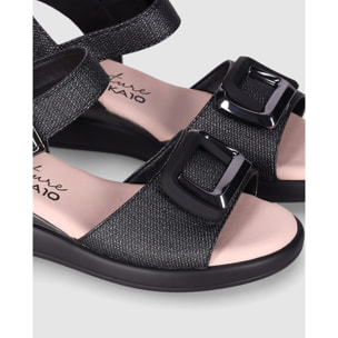 Sandalias de Piel Sintética - Negro - Tacón: 5 cm