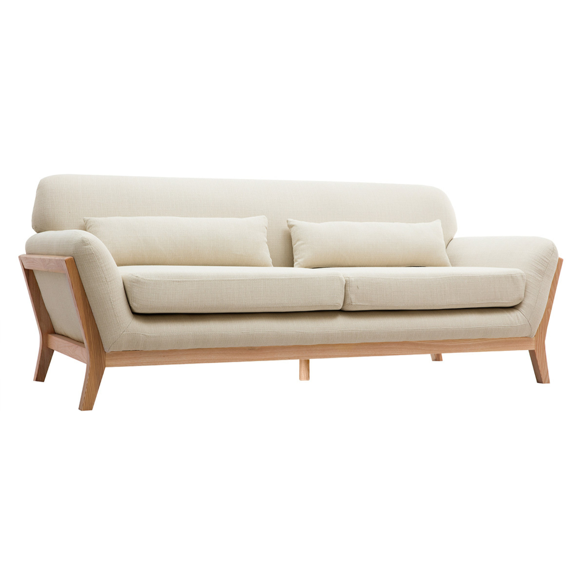 Canapé scandinave 3 places en tissu beige et bois clair YOKO