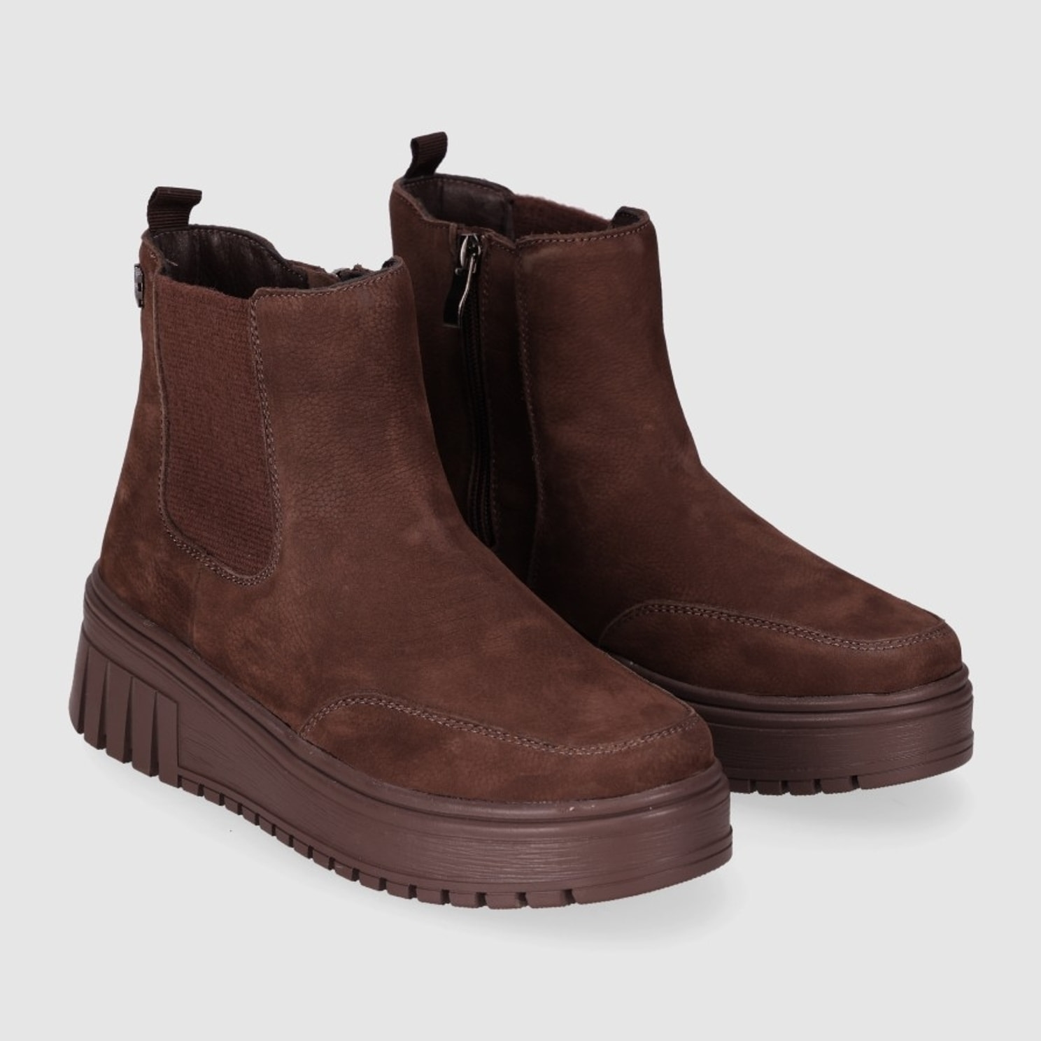 Botines de Serraje - Marron - Tacón: Bajo