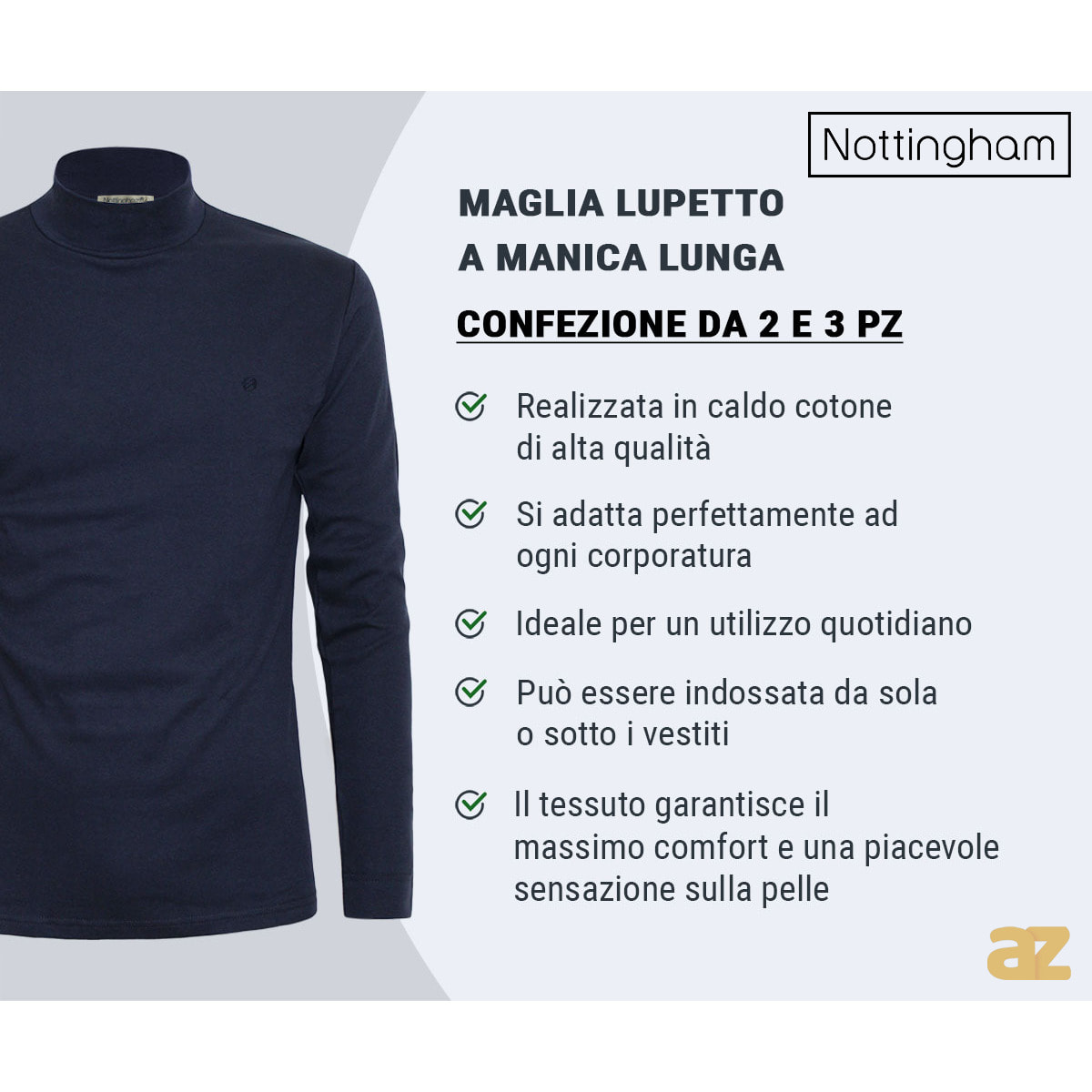 2 Maglie lupetto Uomo Caldo Cotone Nottingham, Art. NOTLPUDI Grigio Scuro