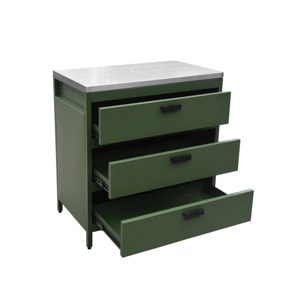 Cuisine d'extérieure en acier vert avec 3 tiroirs L80cm