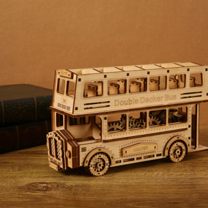 Modello in legno 3D, design di autobus a due piani con movimento meccanico. 349 pezzi.