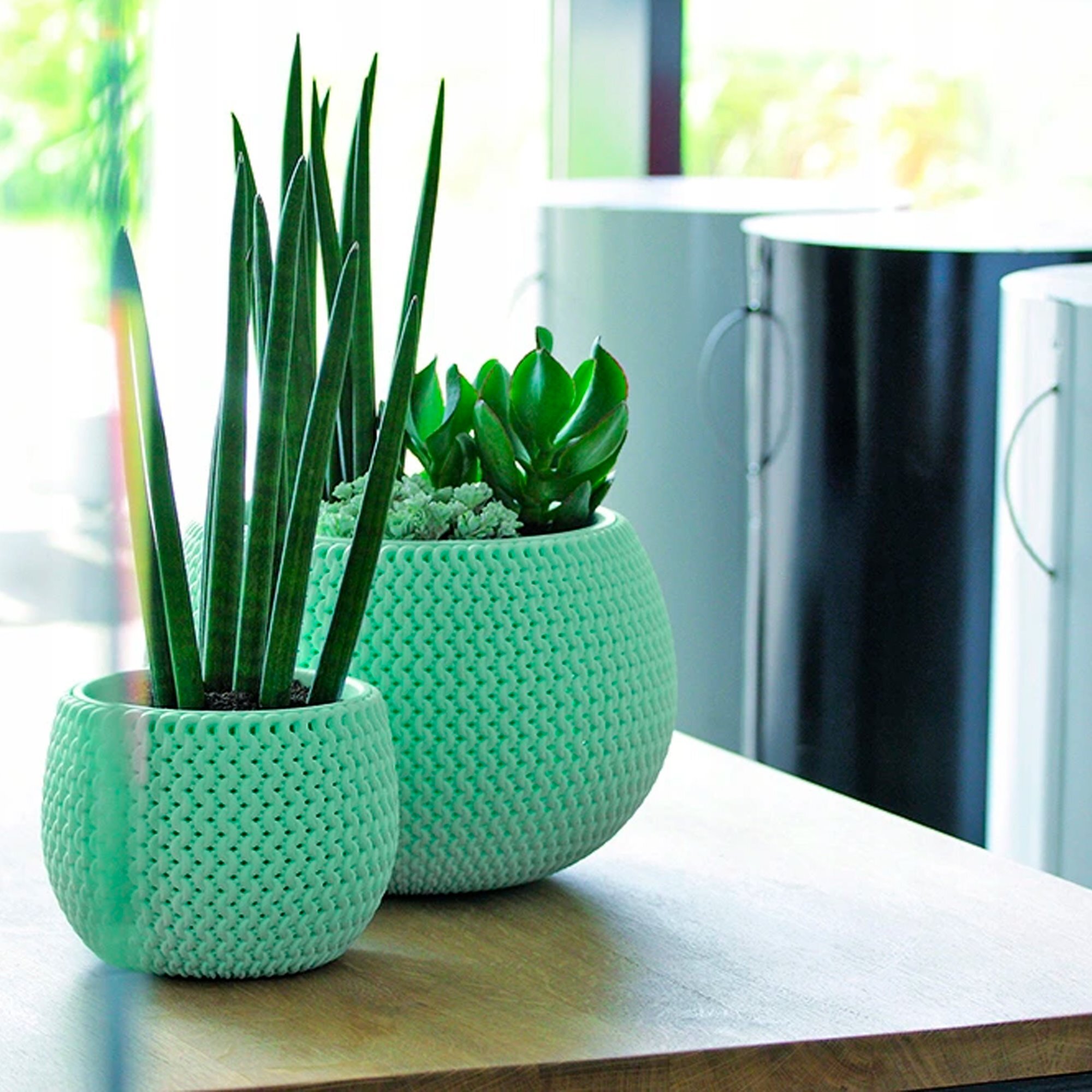 2x maceta redonda con deposito splofy bowl de plastico en color blanco 23,9 (largo) x 23,9 (ancho) x 16,1 (altura) cm