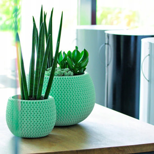 2x maceta redonda con deposito splofy bowl de plastico en color blanco 23,9 (largo) x 23,9 (ancho) x 16,1 (altura) cm