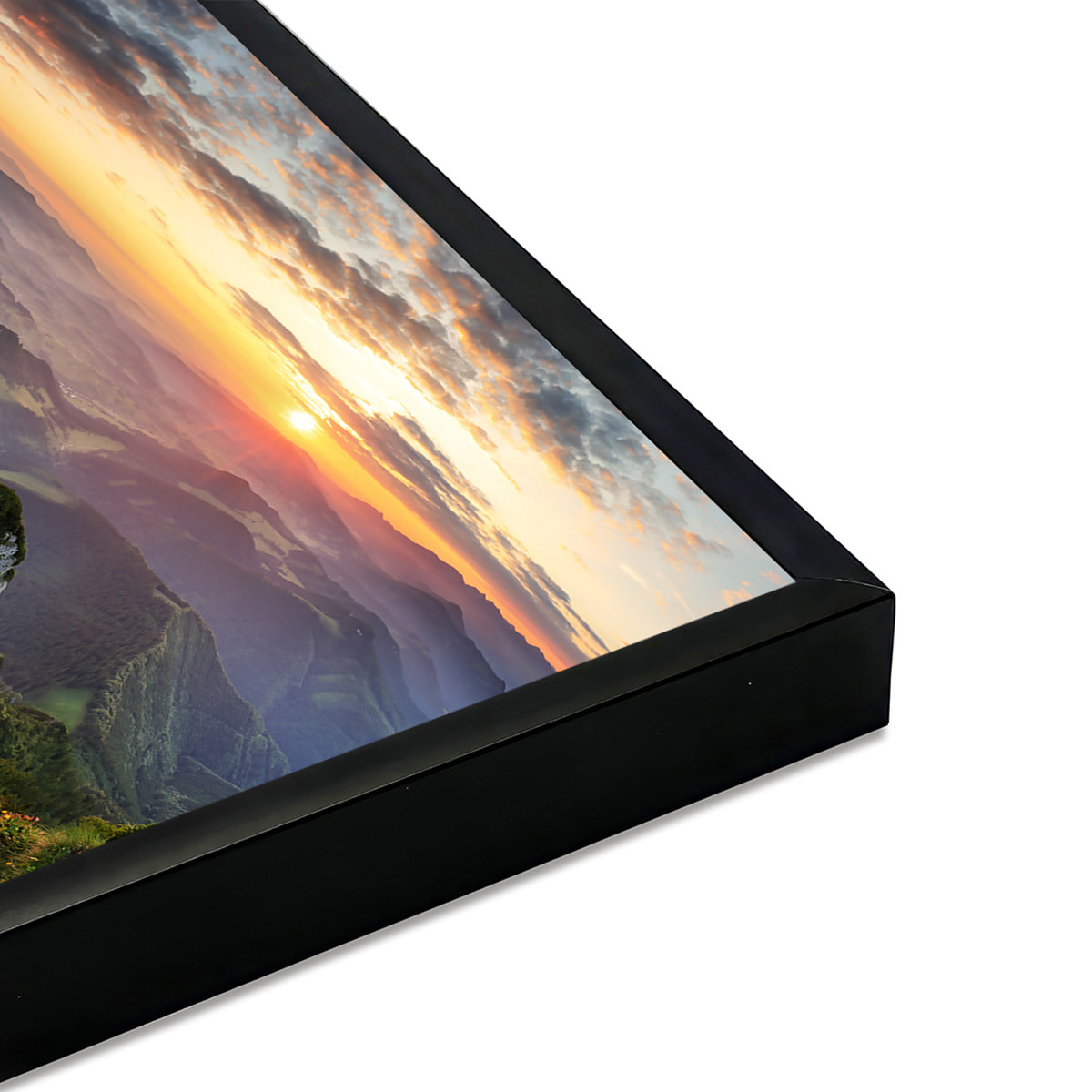 Affiche encadrée Paysage de crête au soleil couchant Affiche + cadre en métal - Noir