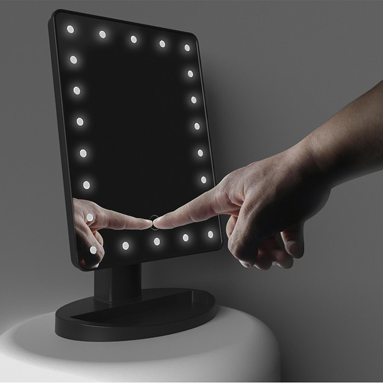 Specchio per il trucco con 16 luci LED. Sensore touch, rotazione 180°.