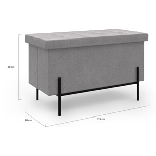 Banc coffre avec pieds noirs Loan en tissu gris 76cm