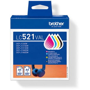 Cartouche d'encre BROTHER Pack Multipack 4 Originales LC521 (Noir + 3 Couleurs) - LC521VAL