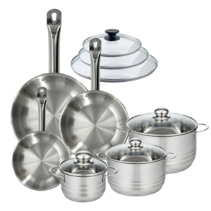 Batterie de cuisine avec 3 poêles 20/24/28 cm et 3 faitouts 16/20/24 cm sans PFAS Fackelmann Eterna Brillant avec couvercles