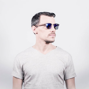 Gafas de sol OCEAN REMEMBER - De brazo marrón bambú con montura negro mate / Revo azul