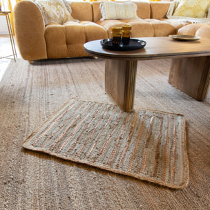 TAPIS EN CUIR  RECYCLÉ JUTE ET COTON BEIGE ET DORÉ 60X80CM ASMA