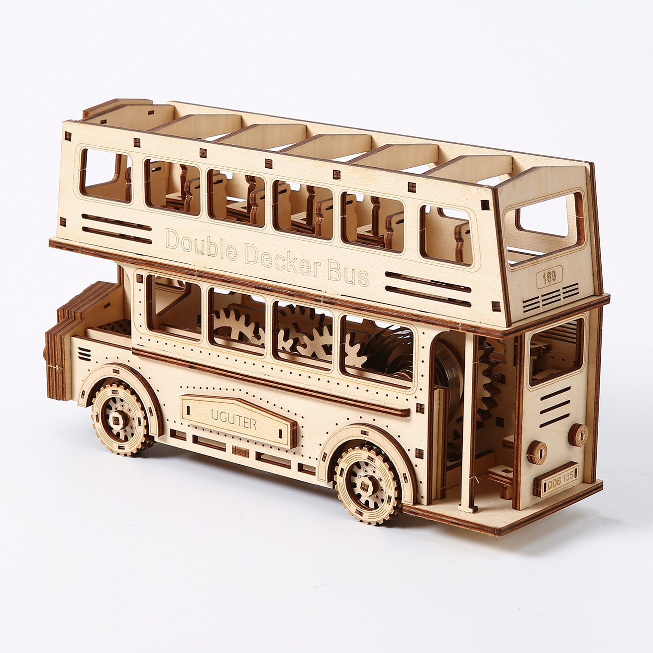 Modello in legno 3D, design di autobus a due piani con movimento meccanico. 349 pezzi.