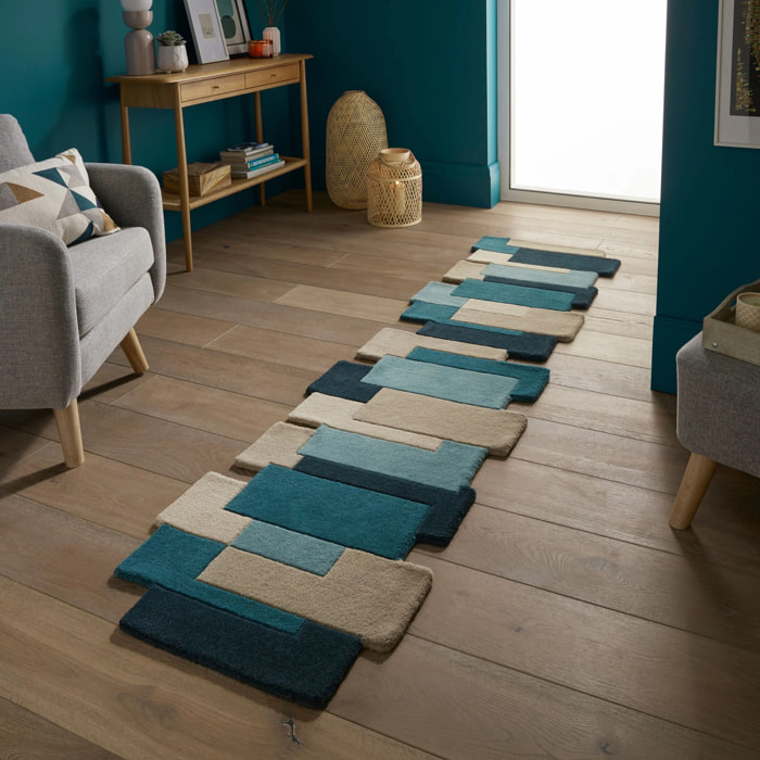 Tapis de couloir graphique en laine COLLAGE Bleu