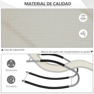 Outsunny Tumbona Mecedora de Jardín con Reposacabezas Tejido Transpirable Beige
