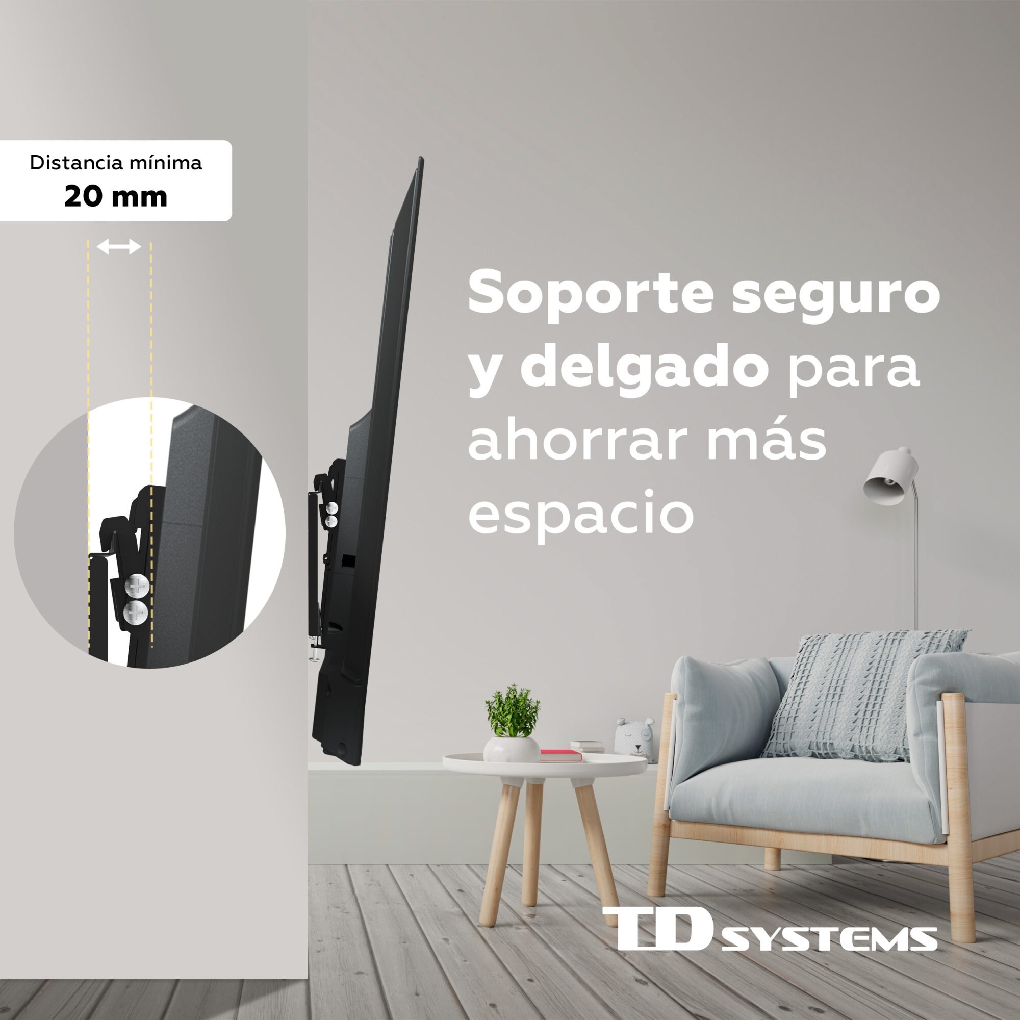 Soporte de TV pared inclinable de bajo perfil para pantallas de 14 a 40 pulgadas. VESA máximo de 200 x 200 mm - TD Systems P20X25T22