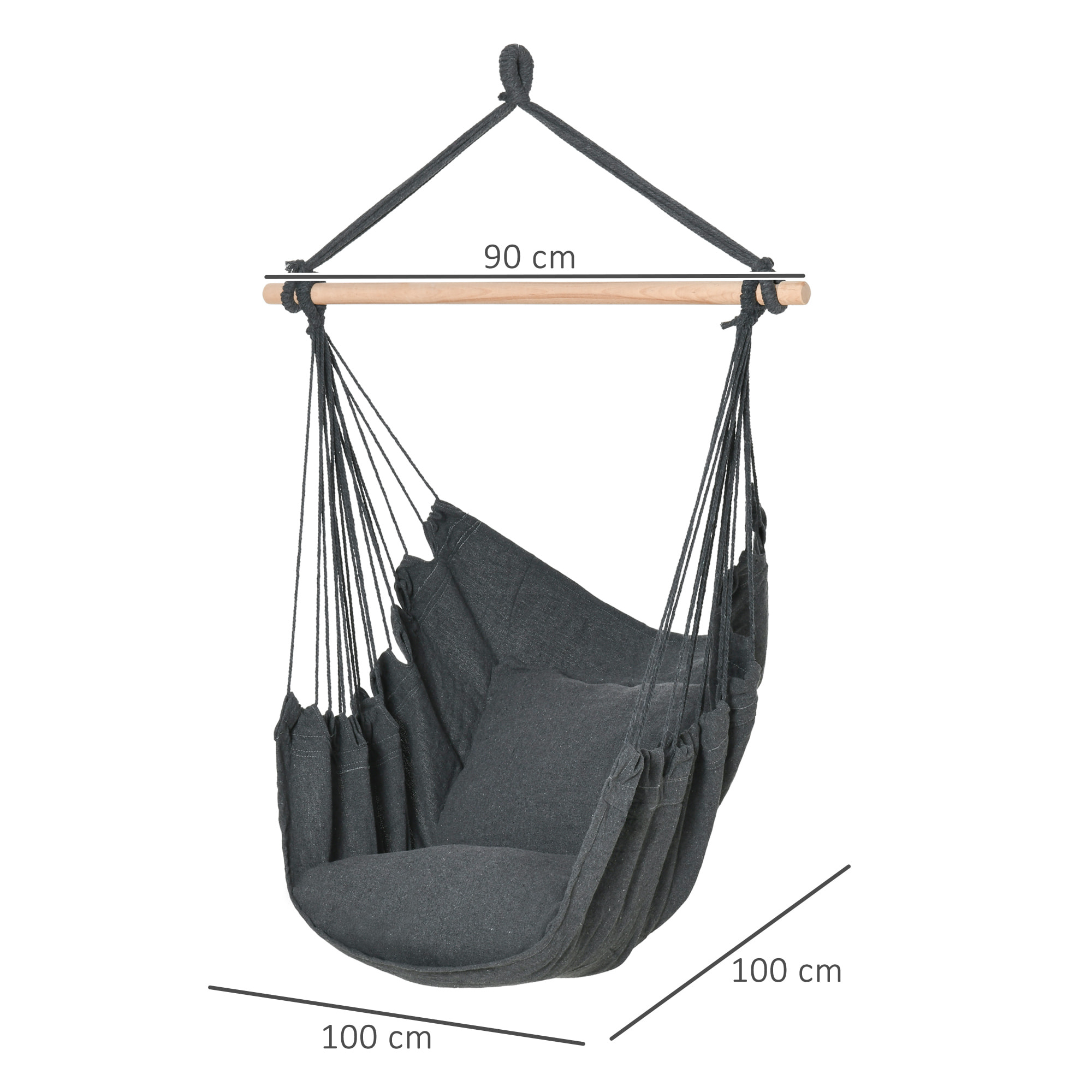 Chaise suspendue fauteuil suspendu chaise de détente coussins assise dossier coton polyester anthracite