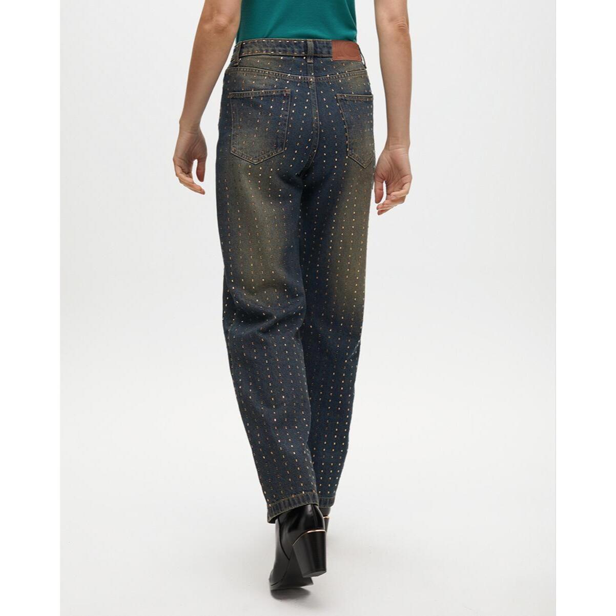 Jeans a Gamba Larga Usato con Dettagli Rame