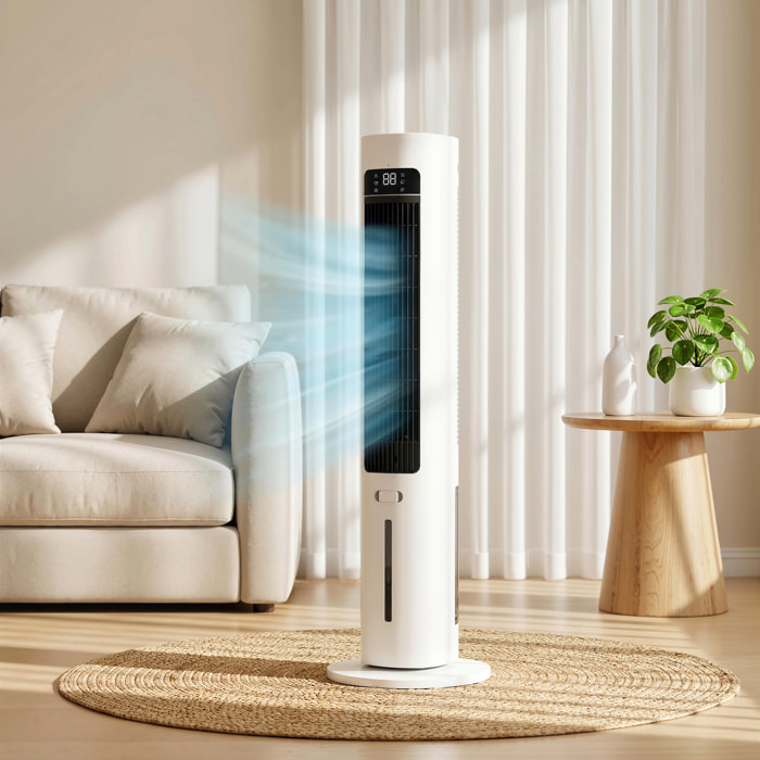 Climatizador Evaporativo de Torre 3 en 1, Enfriador de Aire Portátil con Depósito de 3 L, Oscilación 48°, 3 Velocidades, 3 Modos, Temporizador 12h y Mando a Distancia, 2 Acumuladores de Frío