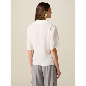 Oltre - Blusa tipo polo en tejido crepé - Blanco